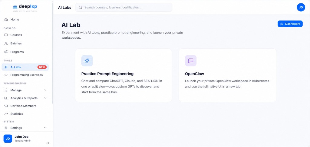 deepLXP AI Labs workspace